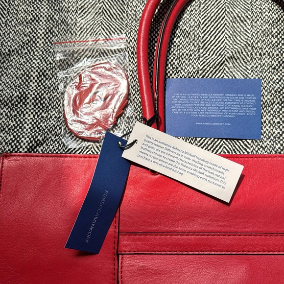 Rebecca Minkoff Poppy red Leather MAB Large Tote Shoulder Bag Portfolio NWT - Picture 13 of 16